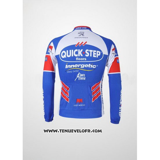 2011 Maillot Ciclismo Quick Step Floor Blanc et Azur Manches Longues et Cuissard